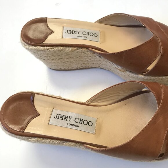 Jimmy Choo Dovina Wedge Sandals Womens 39 Brown Leather Open Toe Criss Cross - Picture 5 of 13